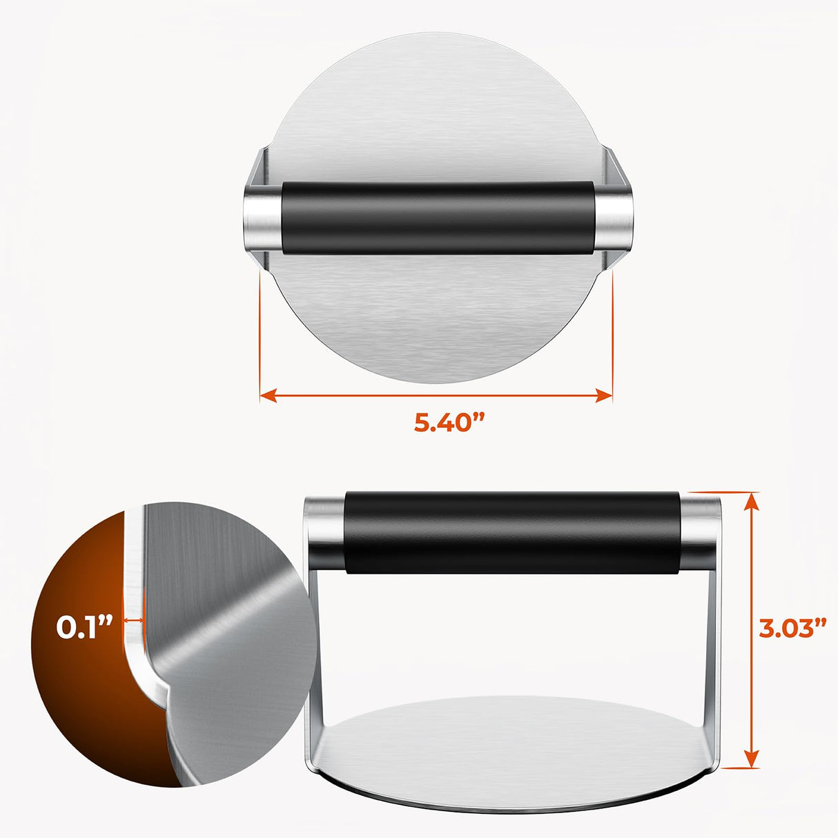 Smash Burger Press, Hamburger Smasher Tool for Griddle, Stainless Steel Ham Patty Press with Anti-Scald Handle, 5.5" Non Stick Grill Press for Smashburger, Bacon, Ground Beef, Meat, Sausage