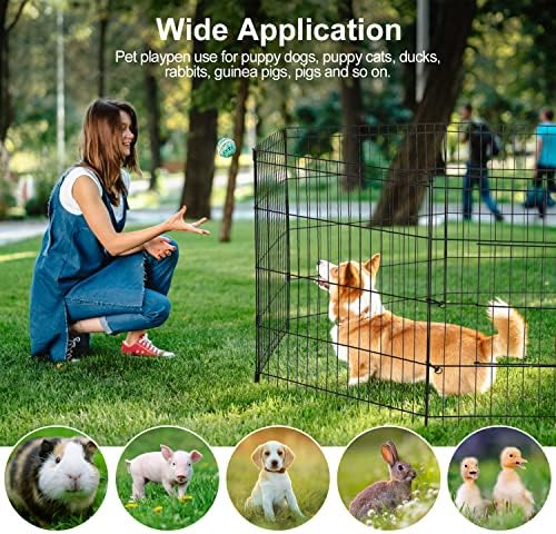 PJYuCien Dog Playpen - Metal Foldable Dog Exercise Pen, Pet Fence Puppy Crate Kennel Indoor Outdoor with 8 Panels 30”H & Top Cover and Bottom Pad for Small Medium Pets