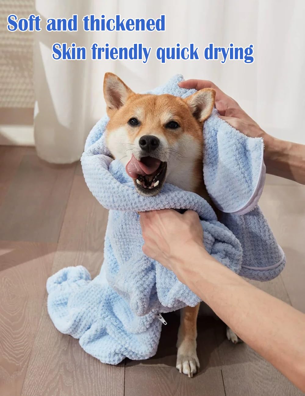 HDKUW Dog Towel Robe with Hood & Paw Covers, Full Coverage Pet Bathrobe, Super Absorbent Thick Plush Toweling Wrap with Back Zipper for Cats Small Medium Large Dogs XL