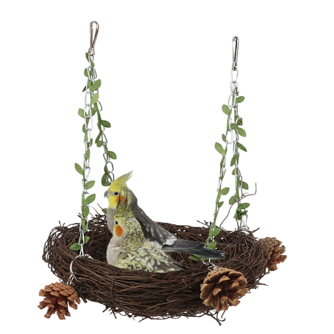 Barn Eleven Natural Rattan Nest Small Medium Large Bird Swing for Parrot Parakeet Cockatiel Conure Cockatoo Macaw Amazon African Grey Lovebird Finch Canary Budgie Cage Perch Toy (Large)