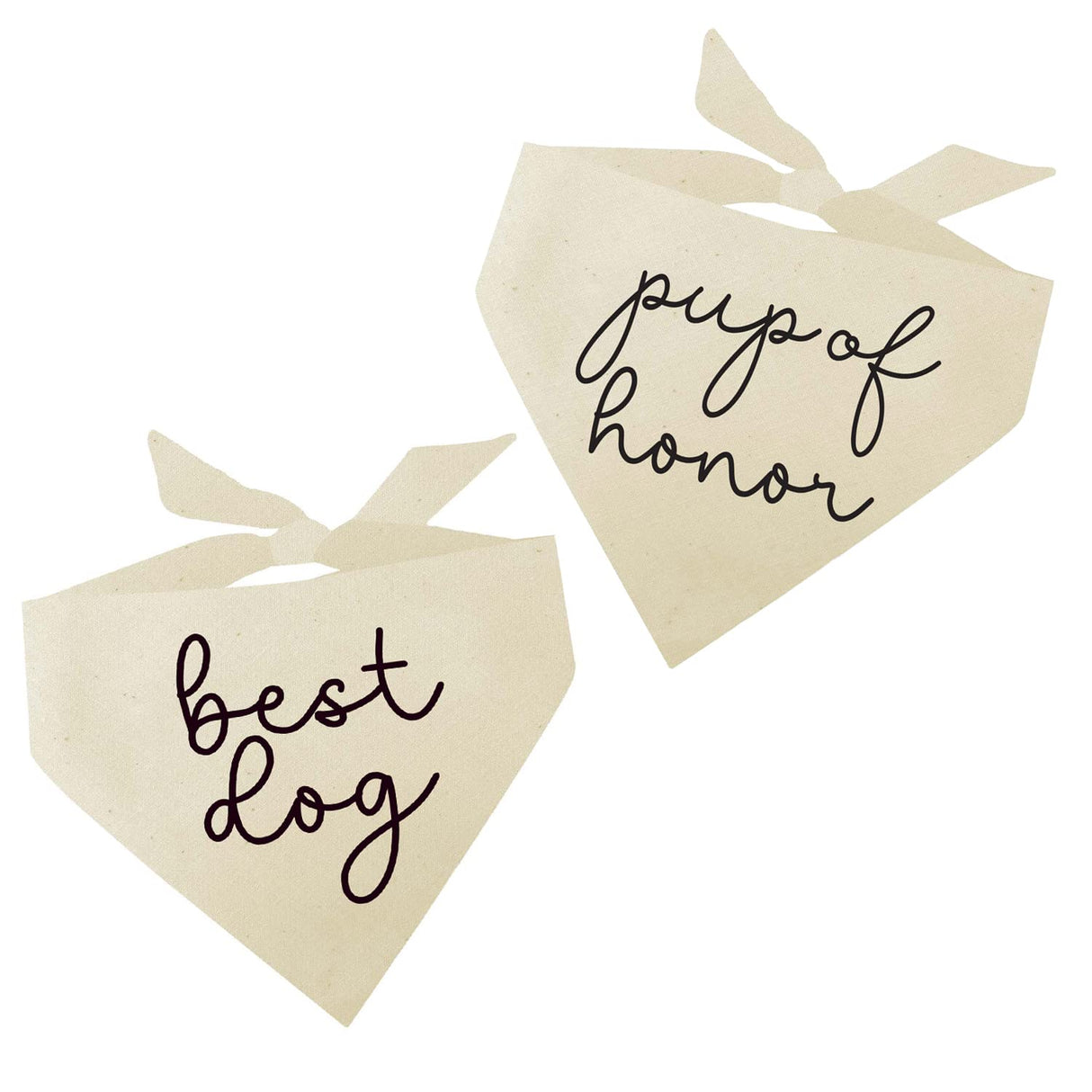 Best Dog and Pup of Honor Dog Bandana | 100% Unbleached Cotton Triangle | Made in USA | Wedding Photo Prop | Bridal Shower | Engagement Announcement | 2 Pack | Natural, One Size (952 & 969)