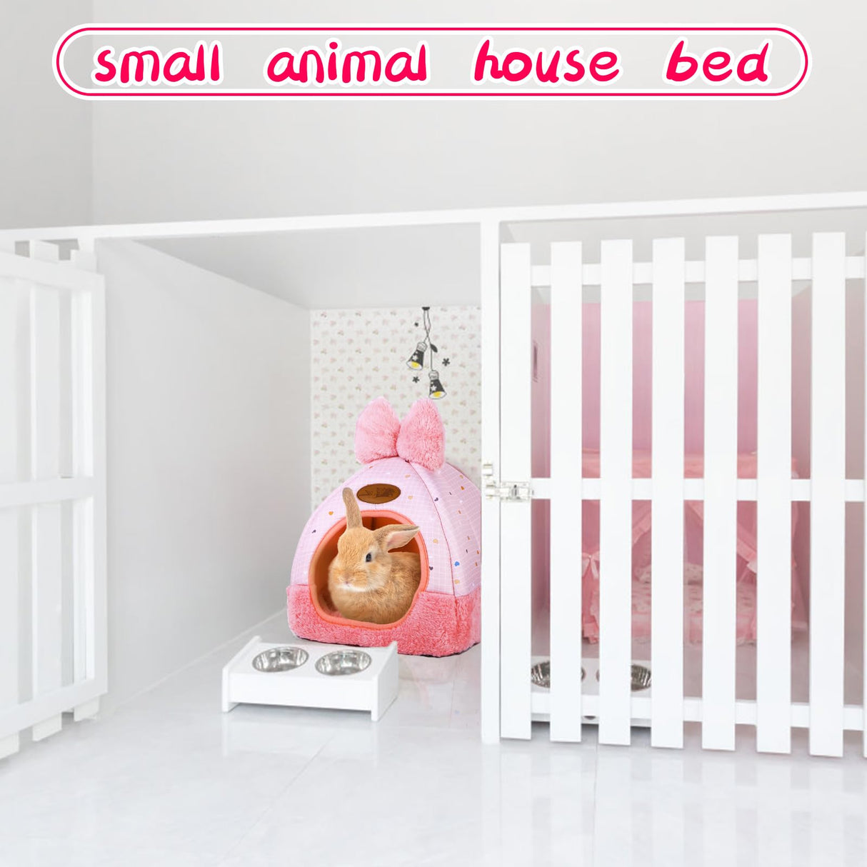 Kwerdas Bunny Bed Hideouts House Ferrets Rats Hedgehogs Chinchilla Cage Accessory for Rabbit Guinea Pig Hamster Cozy and Warm Rabbit Bed with Cute Bowknot Rabbits Hamster Bunny (Pink) 
