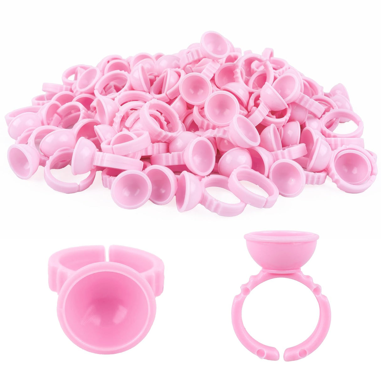 100PCS Pink Disposable Plastic Nail Art Tattoo Glue Rings Holder Eyelash Extension Rings Adhesive Pigment Holders Finger Hand Beauty Tools (Pink)