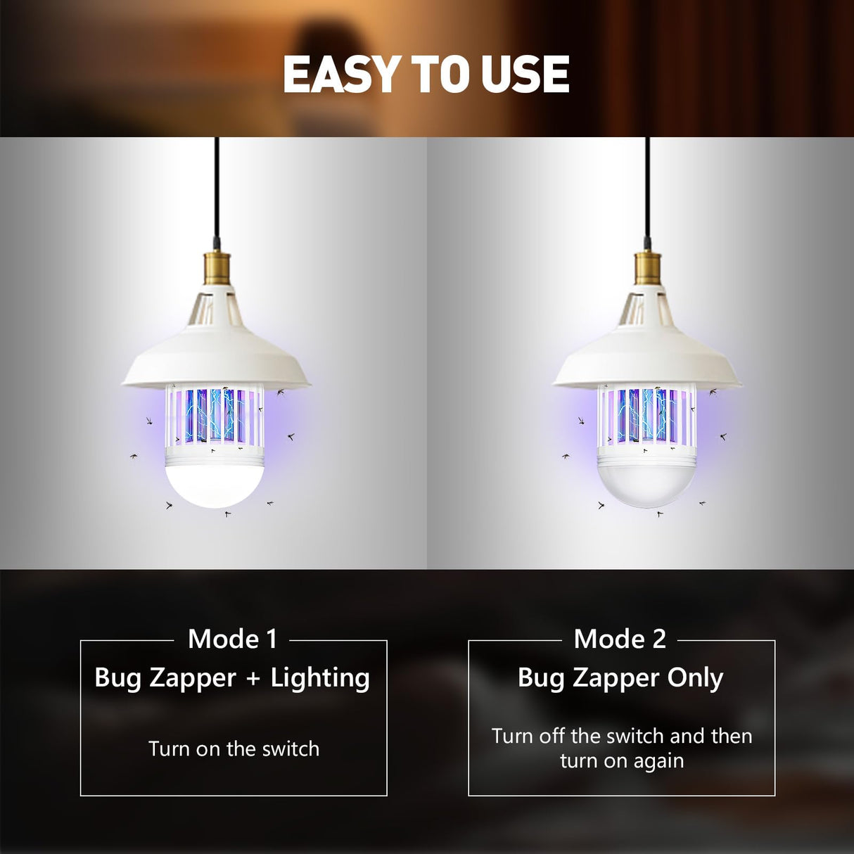vertmuro Bug Zapper Light Bulb, 2-in-1 Indoor Electric Mosquito Killer Lamp with UV LED Light, Fly Insects Trap for Home Entryway Balcony Patio(3 Pack)