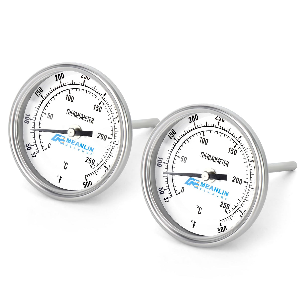 MEANLIN MEASURE 2Pcs 1/2" NPT Bimetal Thermometer for hot Water, boilers, and Pipes,3" Dial, 4" Stainless Steel Stem,Temperature Range 50-500°F/10-250°C, Accuracy 2%,Lower Mount