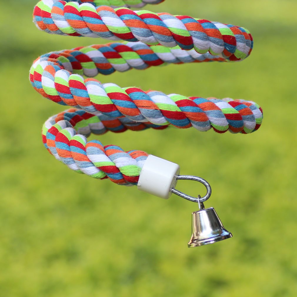 Rope Bungee Perch Bird, 83inch Kintor Pure Natural Colorful Bead Cage Chewing Toys for Small Medium Parrot (83inch)