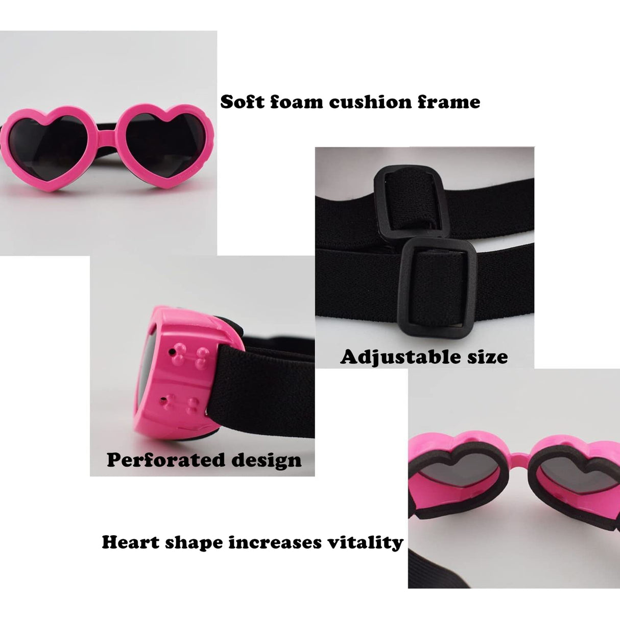 Harikaji Dog Goggles, Heart Shaped Adjustable Dog Sunglasses, Puppy UV Protective Glasses for Party Photo Cosplay Show (Rose Red)