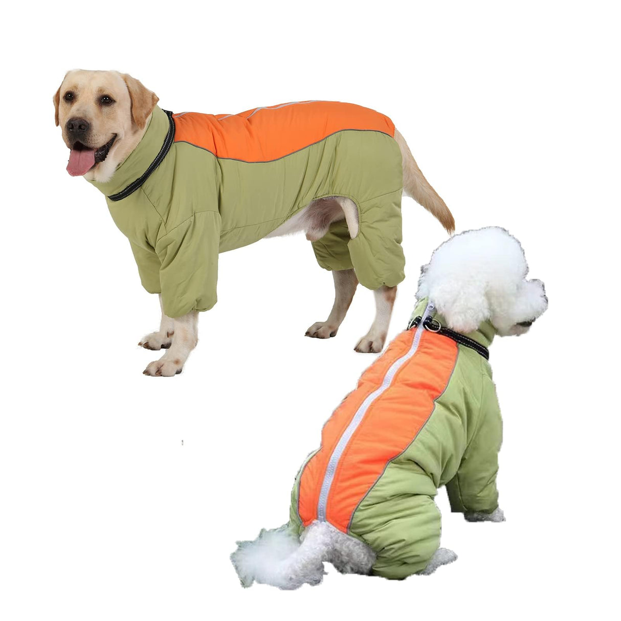 Toasty Warm 4-Legged Dog Snowsuit with Leash Ring, Reflective Zip Up Dog Winter Coat, Windproof Fleece Lining Dog Jumpsuit Jacket, LightGreen,12