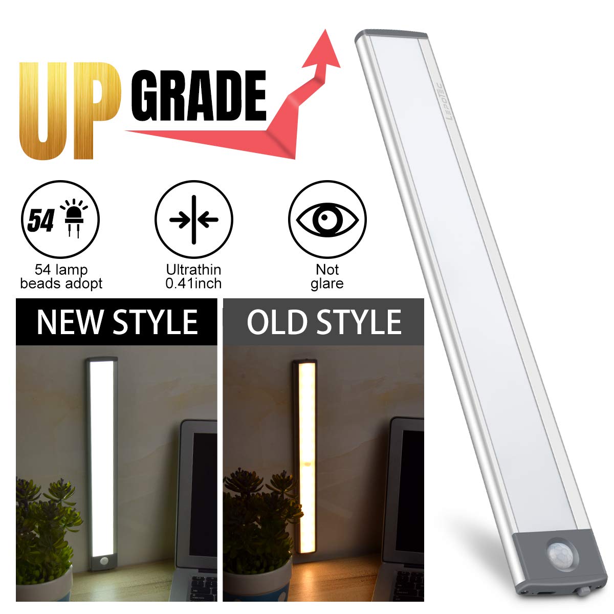 30-LED Motion Sensor Cabinet Light,Under Counter Closet Lighting, Wireless USB Rechargeable Kitchen Night Lights,Battery Powered Light,Uniform Light for Wardrobe,Cabinet,Cupboard(warm light)-2Pack