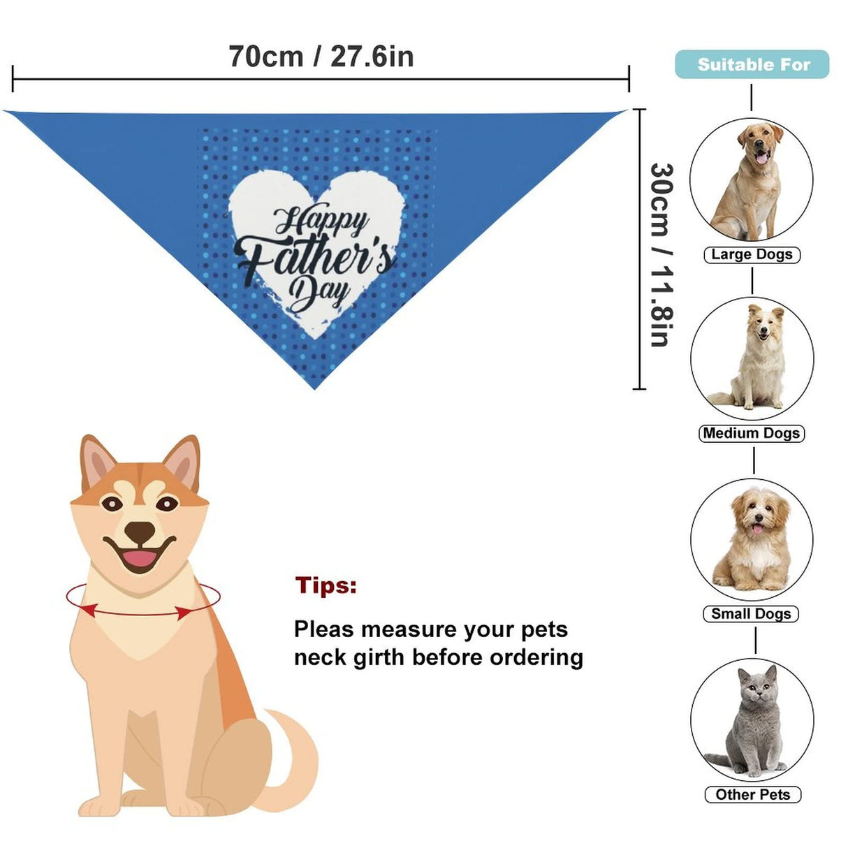 Happy Father's Day Dog Bandanas Pets Kerchief Reversible Triangle Bibs Scarf Outfits Accessories for Small to Large Dogs Cats
