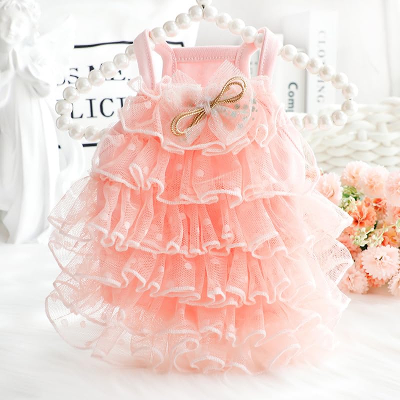 Dog Wedding Dresses for Small Dogs Lolita Clothes Princess Skirt Cat Costume Lace Star Pet Girl Cute Coat Outfits Summer Costumes (L,Blue)