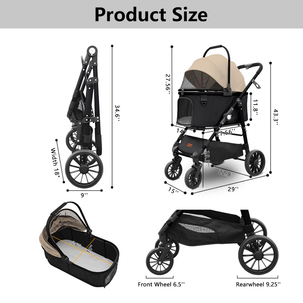 Extra Large Pet Stroller, Jumbo Dog Stroller Fits 3 Small Pets up to 50lbs, Heavy-Duty Stable Strollers with Shock Absorbing Wheels & Locking Brakes, for Walking, Jogging, Vet Visits