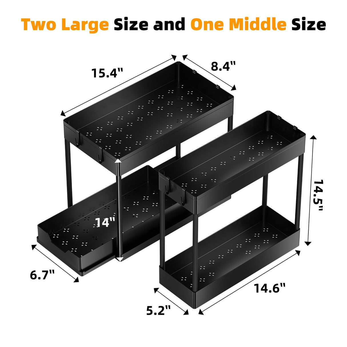3 Pack Under Sink Organizer, Pull-Out Cabinet Organizer Drawer, 2 Tier Multi-Purpose Slide Out Storage Shelf for Kitchen Bathroom, Black