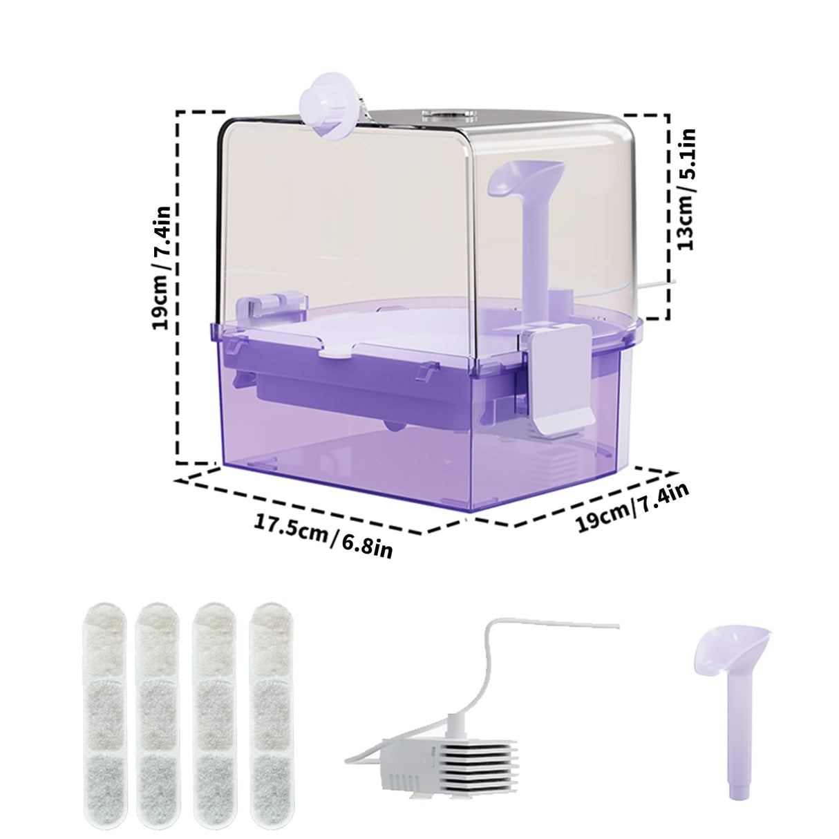 YOOSO WING Automatic Bird Baths for Cage – Indoor Parakeet Bath with Pump, Bird Shower with 2 Modes Running Water, Bird Cage Accessory for Pet Birds Conure Budgies Cockatiels Lovebird (Purple)
