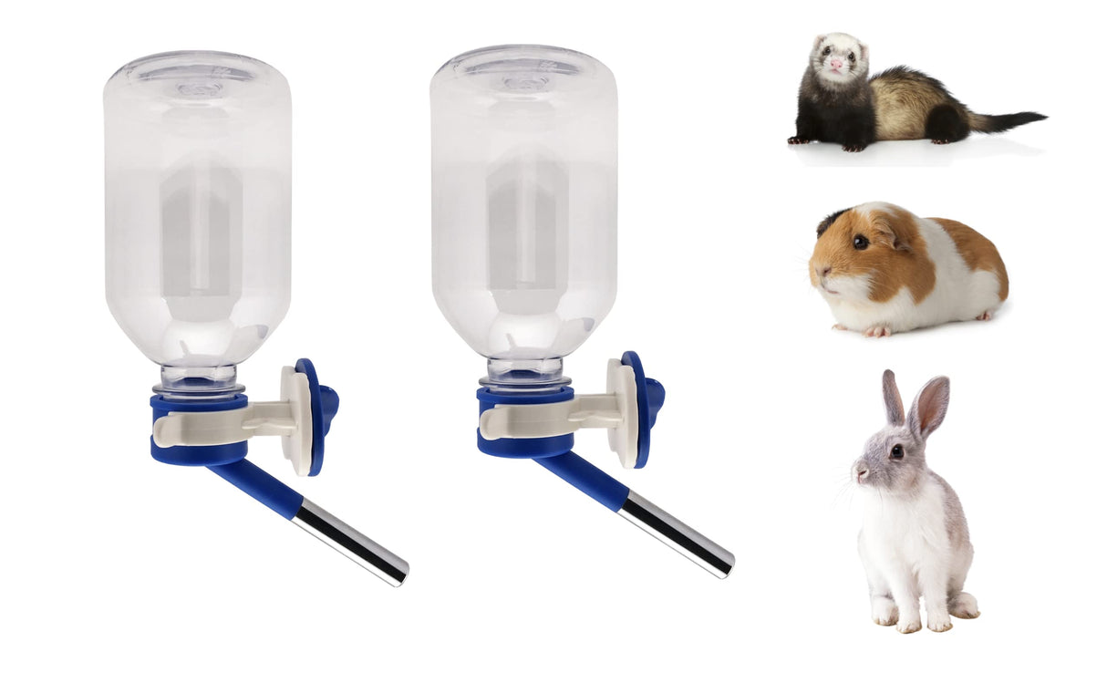 Choco Nose Patented No-Drip Water Bottle/Feeder for Guinea Pigs/Hamsters/Bunnies/Ferrets/Other Small Pets, Critters and Animals - for Cages, Crates or Wall Mount. 10.2oz. Nozzle 10mm, Blue 2pk(C128)