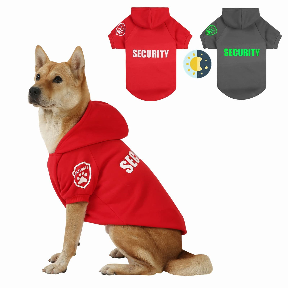 Dog Security Hoodie with Glow-in-The-Dark Prints DAJIDALI Dog Clothes Apparel Winter Sweatshirt Warm Sweater Jacket Coat Hoodie for Small Medium Large Dog Cat