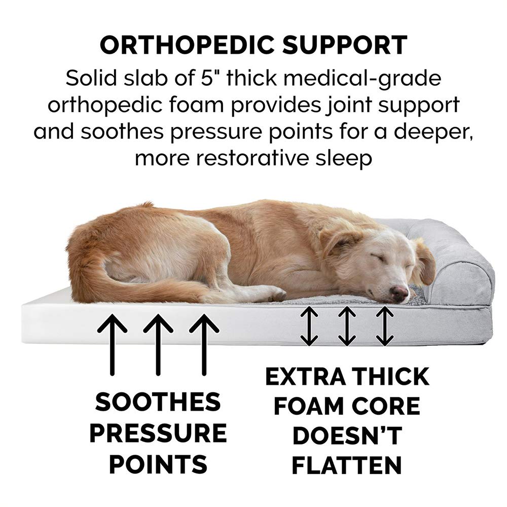Furhaven Orthopedic Dog Bed for Large Dogs w/ Removable Bolsters & Washable Cover, For Dogs Up to 125 lbs - Plush & Suede Sofa - Gray, Jumbo Plus/XXL