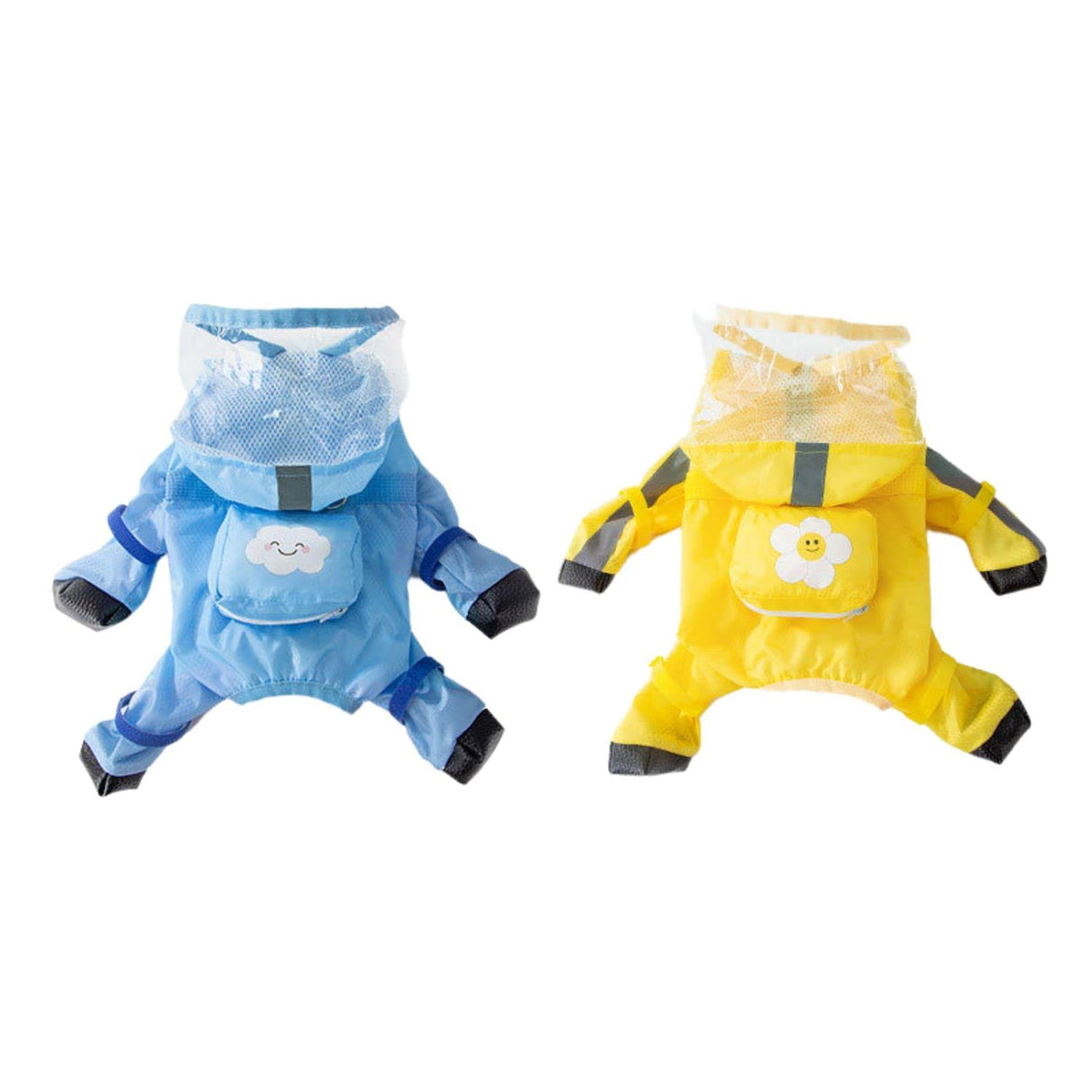 HDKUW Dog Raincoat and Rain Shoes Set, Full-Coverage Reflective Jacket with Backbag, Yellow XL