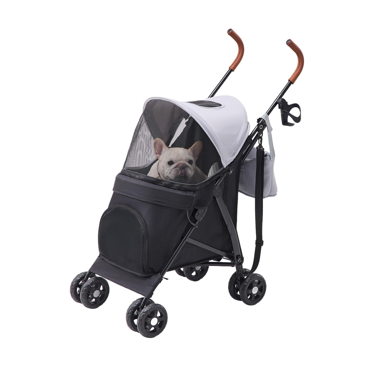 TerraPede Lightweight 10 lbs Foldable Pet Stroller for Small Dogs & Cats, Easy-Fold Compact, with Adjustable Sun Canopy, Cup Holder, Breathable Mesh, Pad & Storage Bag, Holds 33 lbs, Dark Black