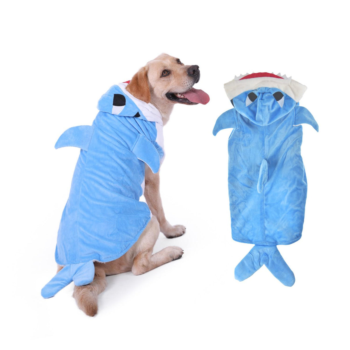 Halloween Dog Shark Costume Outfits for Large Dog Winter Fleece Puppy Jacket Coat Hoodie Funny Dog Clothes Golden Retriever(3XL, Blue)