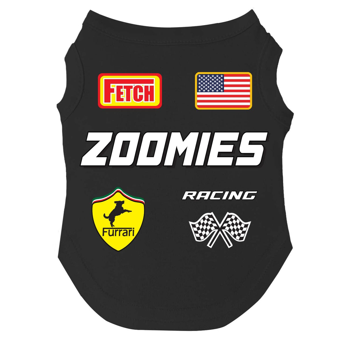 Zoomies Race Car Driver Costume Dog Tee Shirt | Sleeveless Breeds | Pit Crew | Chechered Flag | Fast |Black, X-Large 1500