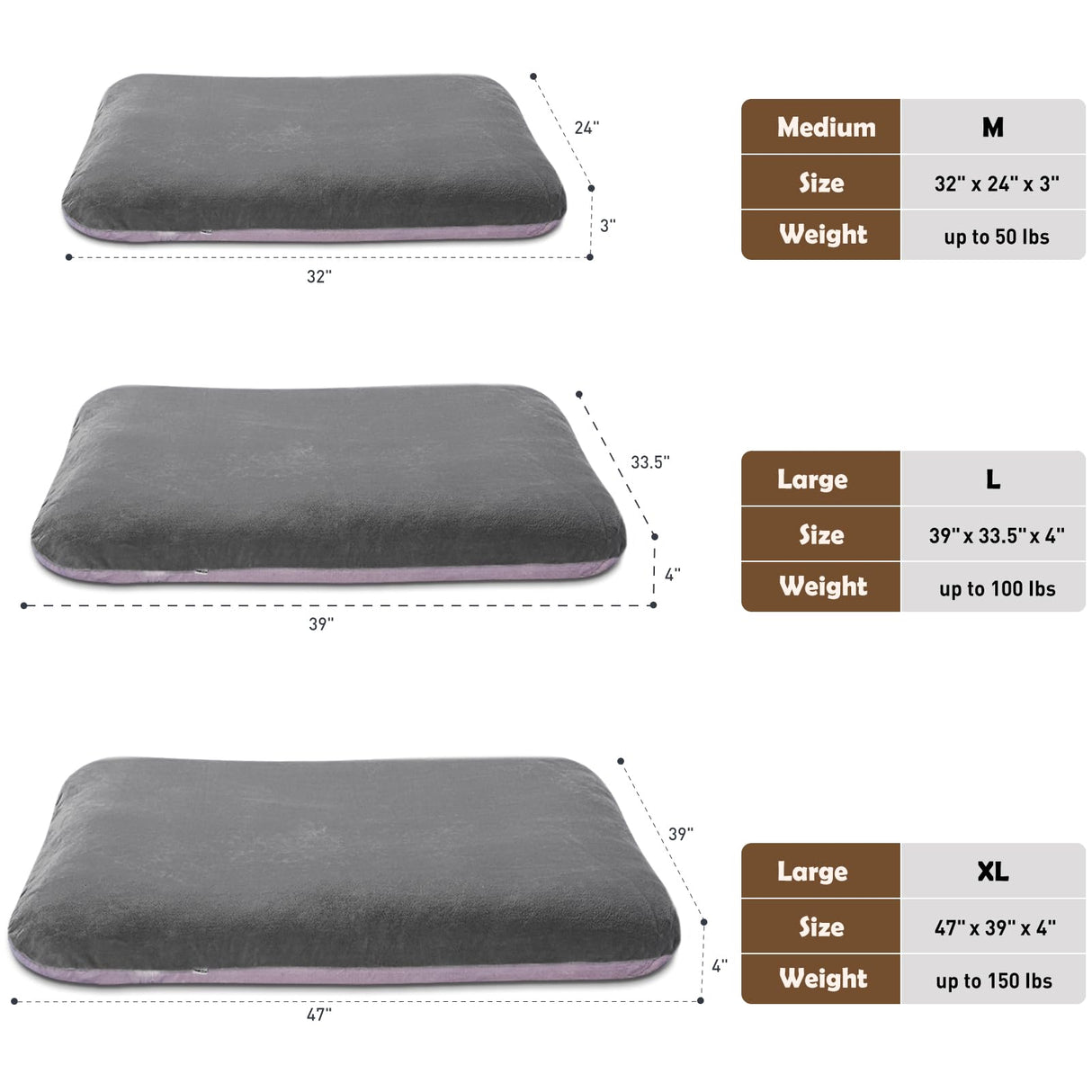 Magic Dog Super Soft Medium Dog Bed, 32 Inches Orthopedic Foam Pet Beds with Anti Slip Bottom, Dog Sleeping Mattress with Removable and Washable Cover, Grey M,32'' X 24'' X 3''