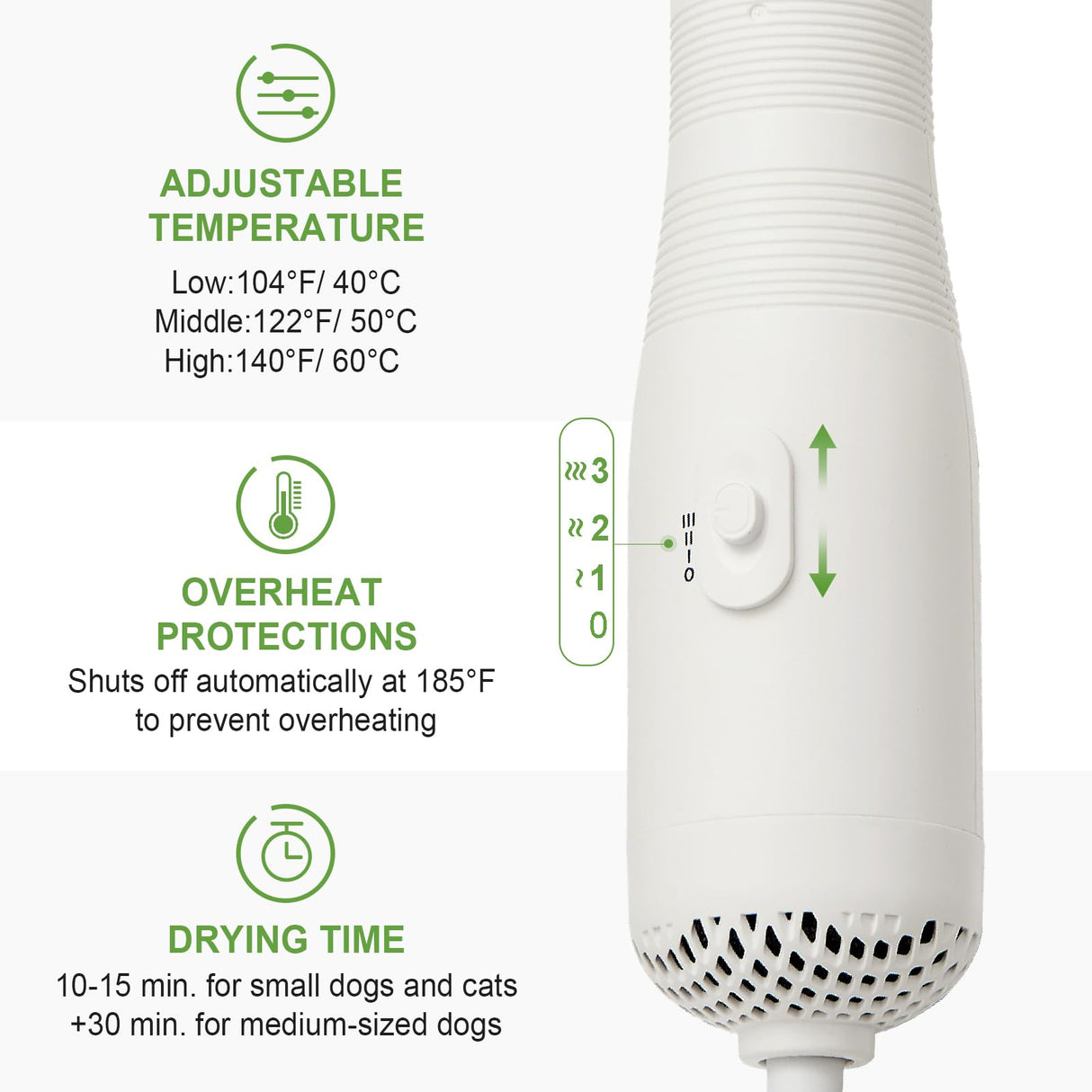 Professional Pet Grooming Dryer Brush – 3-in-1 Dog Blow Dryer with Slicker Brush, Adjustable Temp, Overheat Safe, Salon Quality