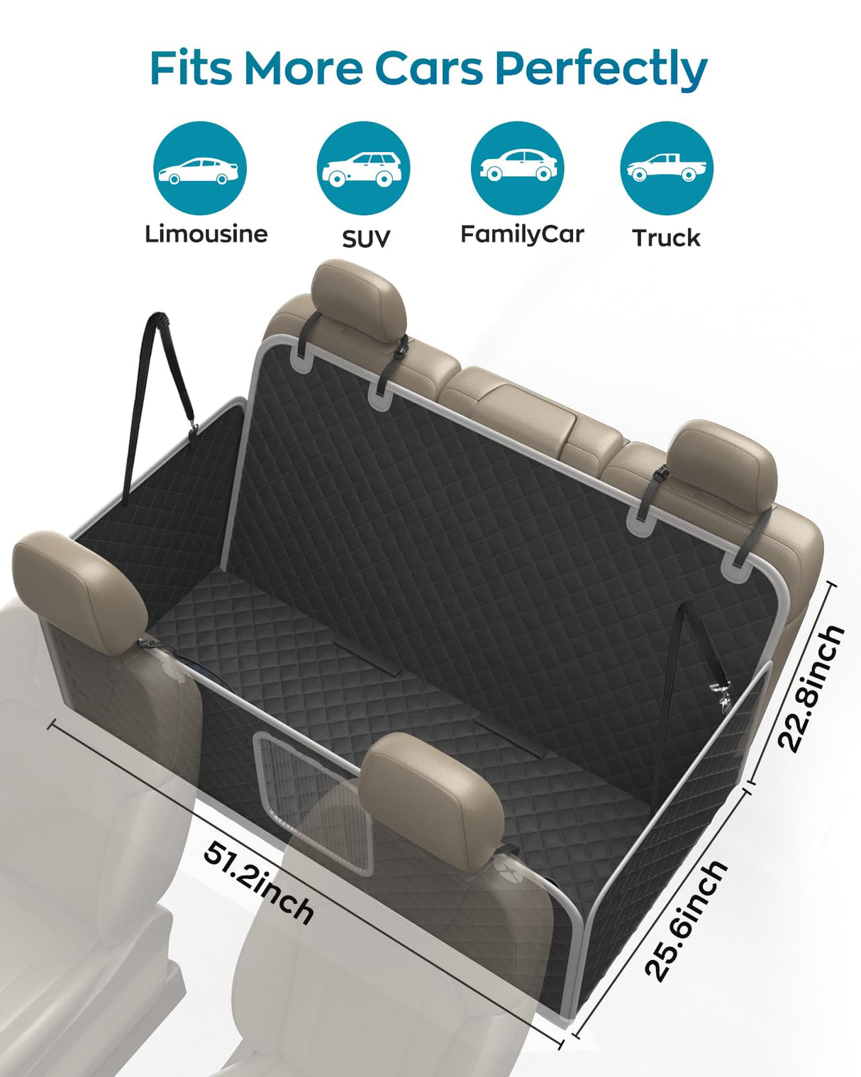 PetPurrio Dog Car Seat Cover for Back Seat, Hard Bottom Dog Hammock for Car, Waterproof Back Seat Extender for Large Dogs, Pet Seat Protector, Universal for Cars, SUVs, 400lb