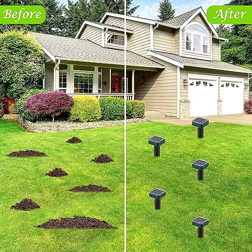 CherryPig Solar Mole Repellent, Ultrasonic Mole Repellent Solar Powered,Outdoor Waterproof Ultrasonic Snake Repellent for Get Rid of Mole, Gopher, Snakes, Vole and Other Underground Pests(4 Pack)