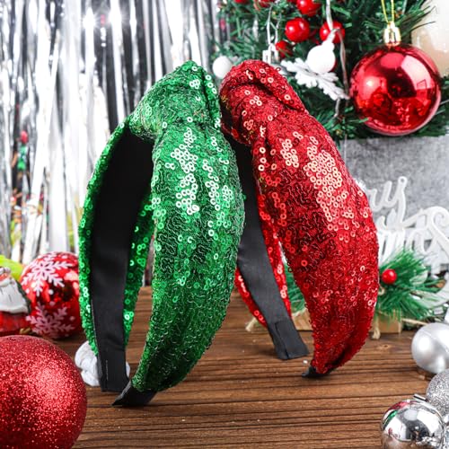 Christmas Knot Headbands for Women Red Sequins Hairband Wide Glitter Headband Girls Christmas Sparkle Headband Green Fashion Hair Accessories