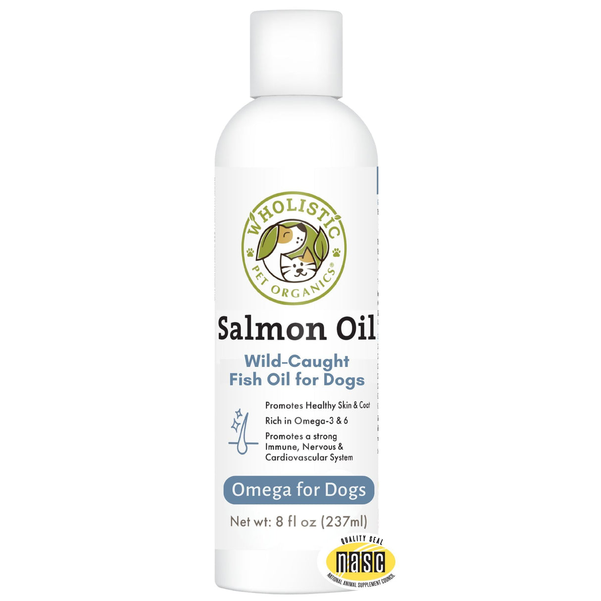 Wholistic Pet Organics Salmon Oil: Deep Sea Wild Alaskan Salmon Oil for Dogs and Cats - Natural Omega 3 Dog Fish Oil Supplement with EPA and DHA for Skin, Coat, Heart and Nervous System Health
