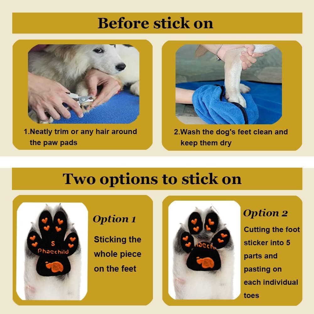Phaechild Dog Paw Pads Anti-Slip Grips,Dog Paw Protectors for Senior Dogs on Hot Pavement,Provides Traction to Keep Them from Slipping on Smooth Floors 12 sets-48 Pads Black XL