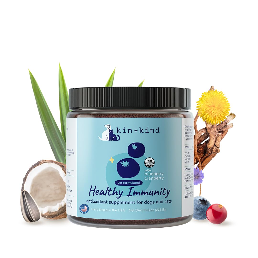 kin+kind Pet Vitamins and Supplements - Immune Support Supplement for Dogs & Cats - Natural Dog Supplements & Cat Supplements w/Organic Ingredients for Healthy Immunity - Made in USA - 8 oz (Large)