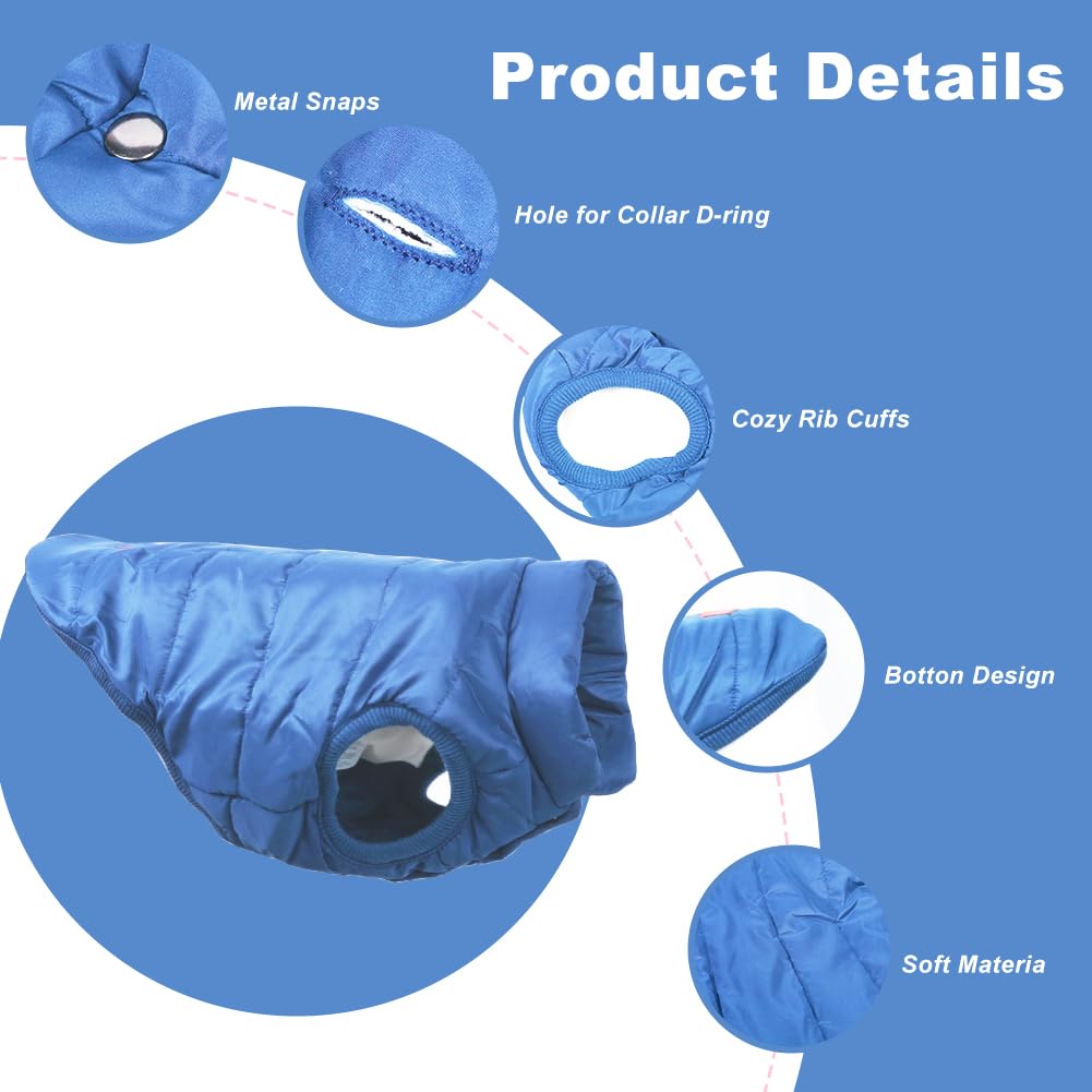 TQFlow Warm Dog Coat, Windproof Dog Jacket Fleece Pet Winter Coats Solid Color Dogs Clothes Cold Weather Pet Jacket Vest Soft Puppy Apparel for Small Medium Dogs Cat (XL, Blue)