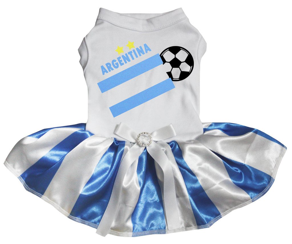 Petitebella Argentina Flag Soccer Puppy Dog Dress (White/Stripes, XX-Large)