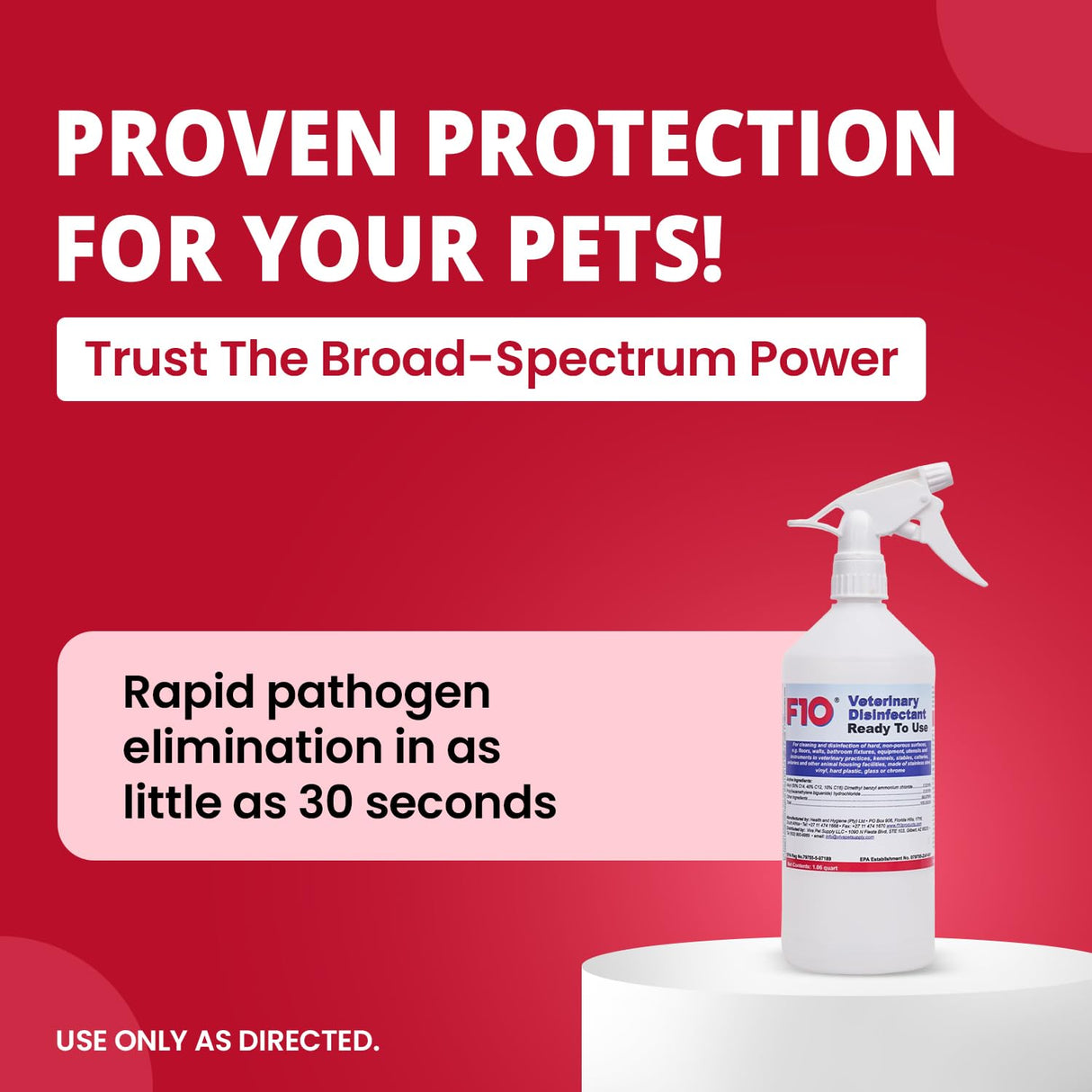 F10 Ready To Use All Purpose Disinfectant for Kennels, Litter Box, Cage, Terrariums, Habitats, Vet Practices - 1 Liter (1.06qt)