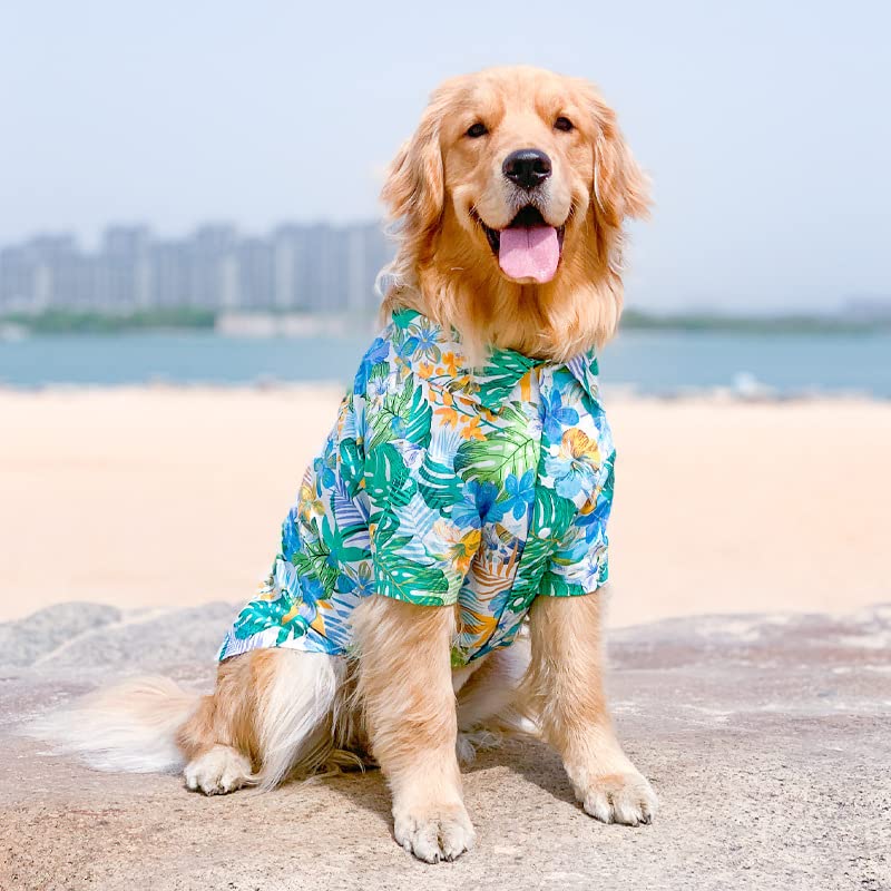 HDKUW Large Dog Hawaiian Costume, Dog's Cool T-Shirts Summer Clothes, Hawaiian Shirt for Large Dogs, Design for Summer Luau Style Beach Camp Vacation 7XL Blue