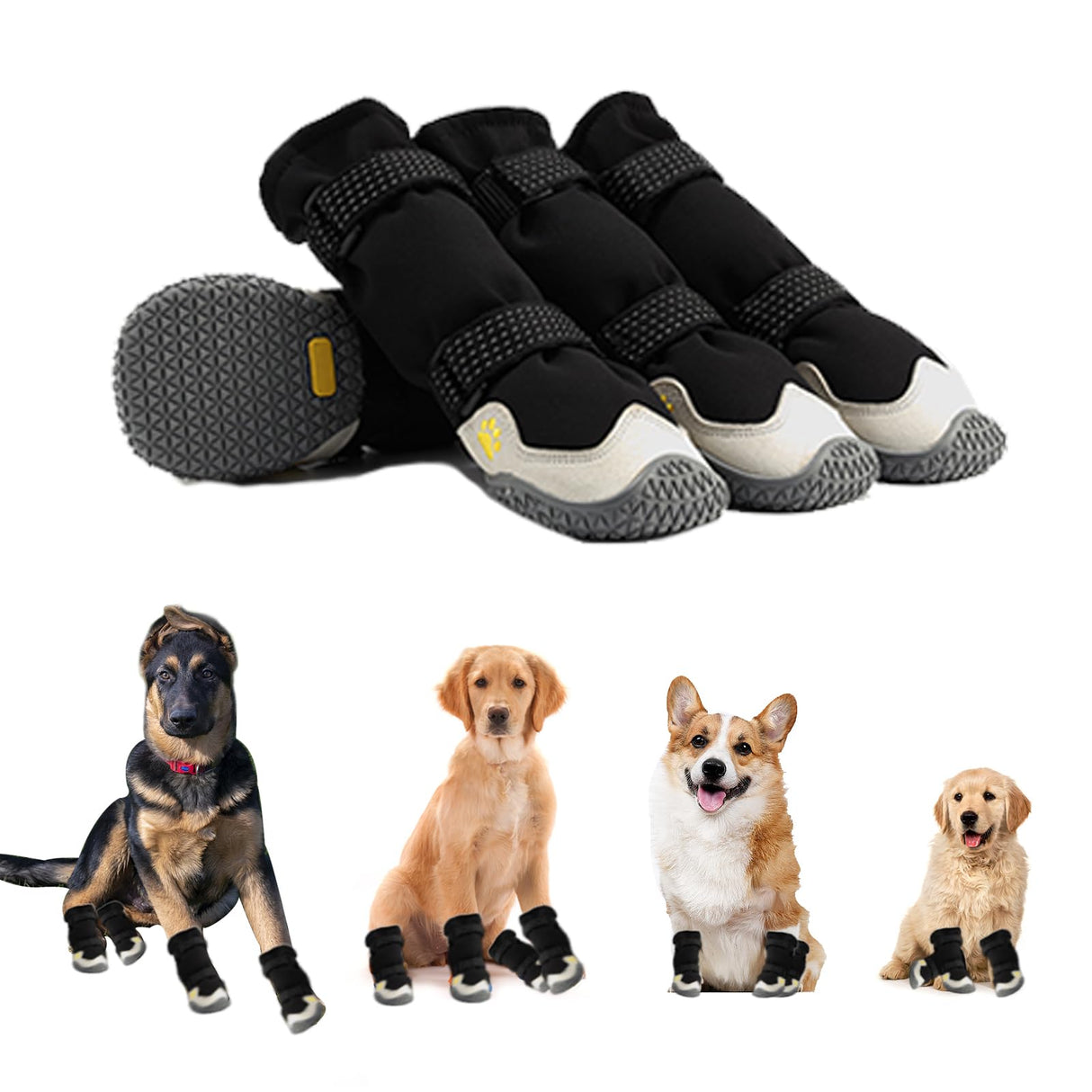 MOOB Dog Shoes for Large Dogs, Dog Boots & Paw Protectors, Dog Shoes for Large Dogs, 4Pcs Medium Dog Booties with Rugged Anti-Slip Sole and Outdoor Reflective for Snowy Day,(Size 3)
