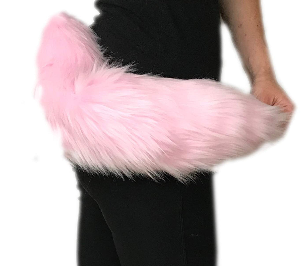 Bianna Creations Long Faux Fur Animal Luxury Tail, Cosplay Fursuit Fursona,Costume Dress Up Pet Play Furry Accessory (30", Baby Pink)