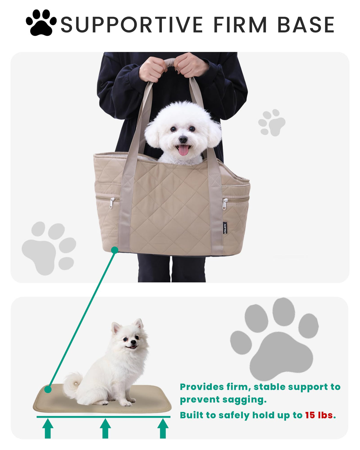 Lightweight Dog Purse Carrier for Small Dogs up to 15 lbs, Dog Tote Bag Puppy Carrier, Soft Plush Interior, Safety Leash Clip, 4 Side Pockets Dog Carrier Bag for Travel & Walking, Camel