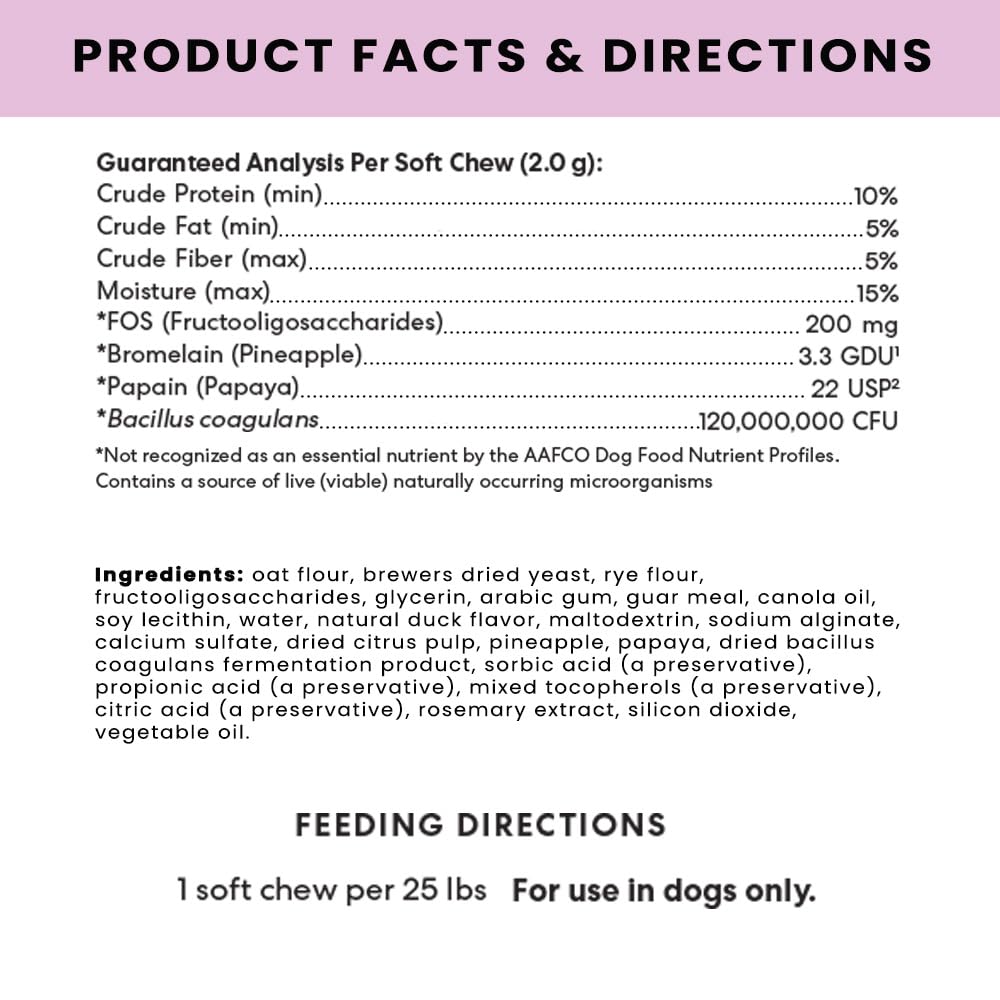 The Pets Table Probiotic Soft Chews Duck Flavored Gut Health Supplement for Dogs - Dog Digestive Support, 60 Chews