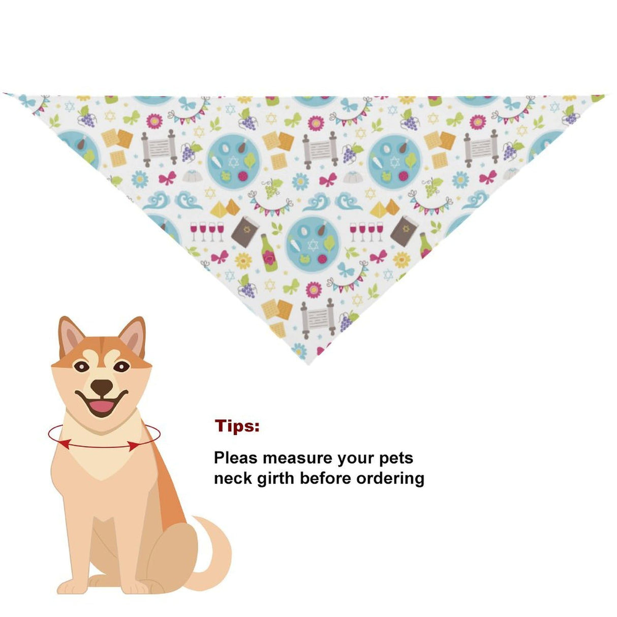 Happy Traditional Jewish Passover Dogs Scarf Adjustable Bandanas Pets Costume Accessories Decor