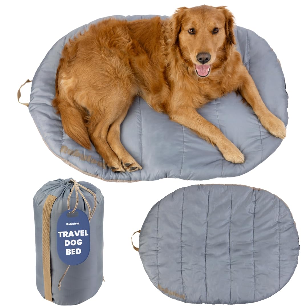Travel Dog Bed (42" x 30")- Foldable & Packable for Travel, Road Trip, Camping– Lightweight, Water Resistant & Cozy with Soft Padding– Compact, Portable & Machine Washable– Large & Small Breeds: Grey