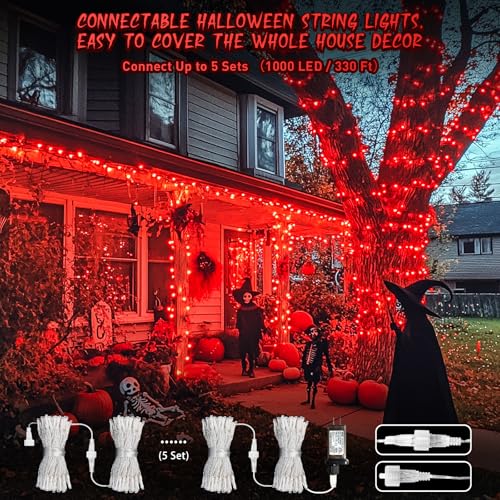 JMEXSUSS Red Halloween Decor String Lights Outdoor Indoor, 66ft 200 LED Red Christmas Lights Clear Wire, 8 Modes Red Halloween Twinkle Fairy Lights Plug in for Halloween Tree Room Party Decorations