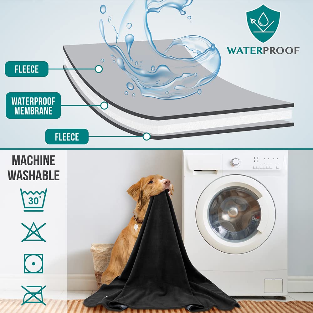 PetAmi Waterproof Dog Blanket for Extra Large Pets Dogs Cats, Large Pet Couch Cover Protector for Furniture, Reversible Washable Soft Fleece Cat Blanket for Bed Couch Sofa, 60x80 (Black/Gray)