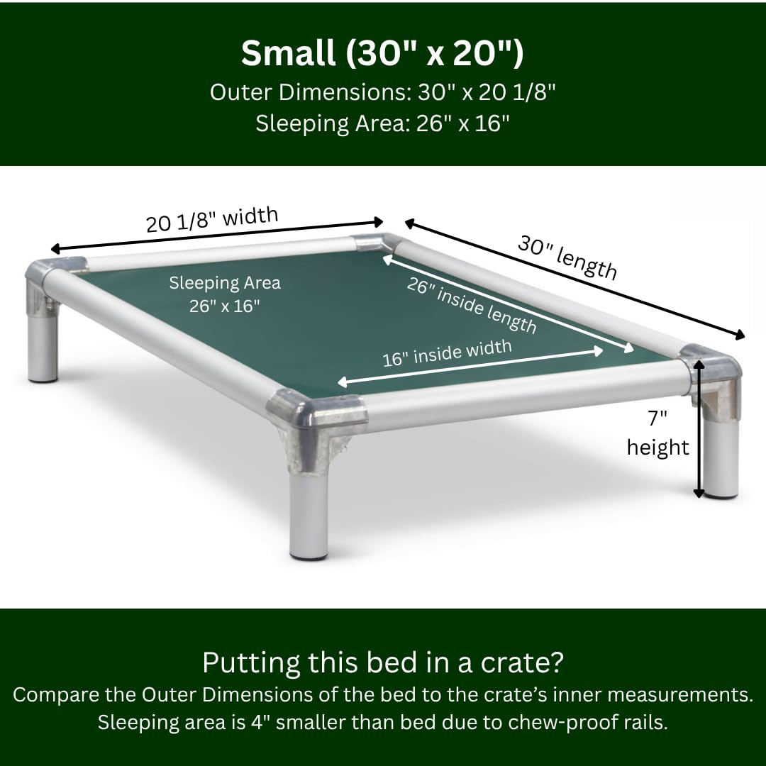 Kuranda Chewproof Elevated Dog Bed - Silver Aluminum - 30" x 20" - Cordura Nylon - Forest Green