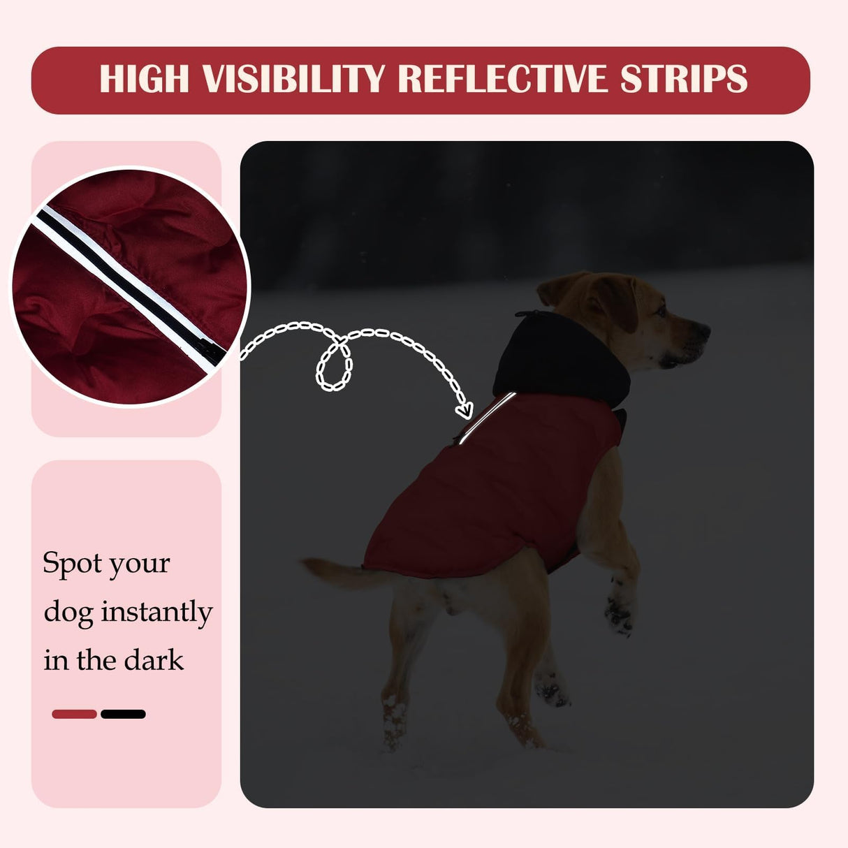 DORA BRIDAL Dog Puffer Coat, Warm Dog Jacket with Hood, Reflective Dogs Cold Weather Coats Pet Winter Vest for Medium Dogs, Pet Winter Vest, Red, M