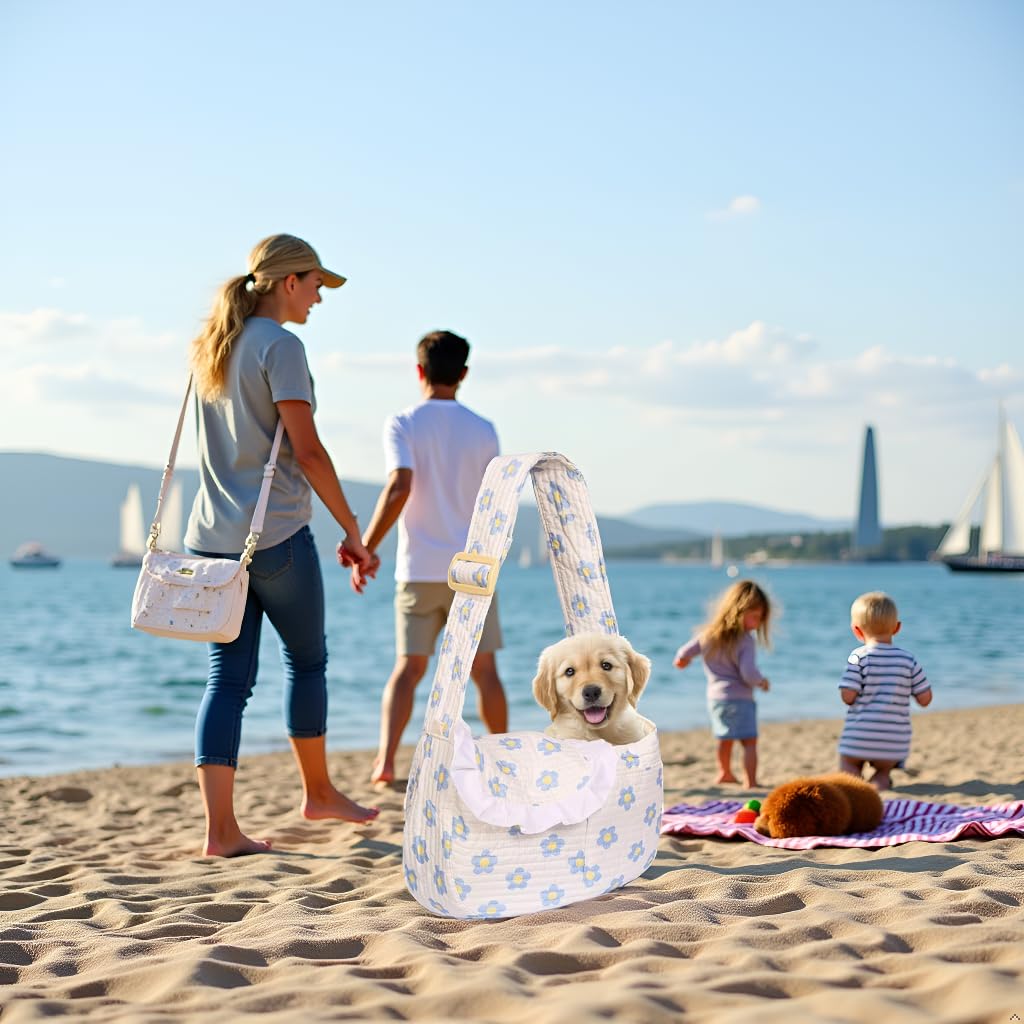 Floral Print Pet Carrier Bag for Small Dogs and Cats, Carry 5-15 Lbs Pet Purse, Hands-Free Design Pet Bags(Blue Floral, Small)