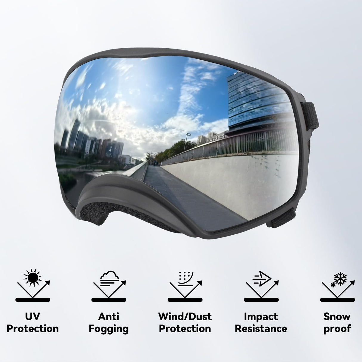 PETLESO Dog Goggles Large Breed, UV Protection Pet Sunglasses Wide Version Windproof Eye Wear for Medium to Large Dogs, Outdoor Driving/Riding/Hiking Use, Silver Mirror Lens