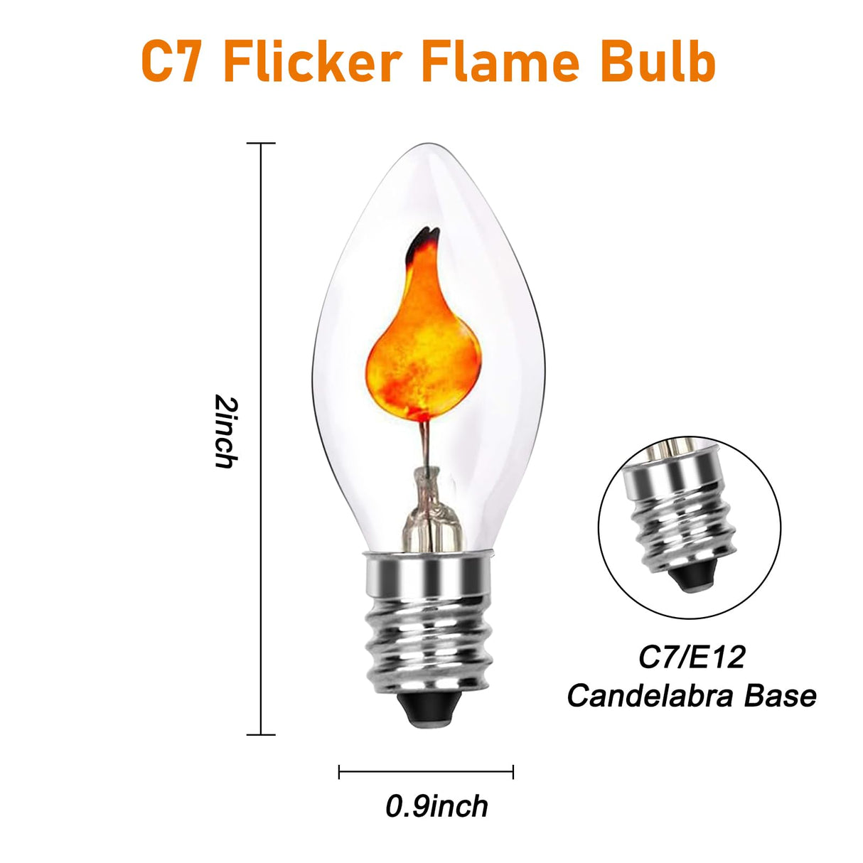SUNSGNE C7 Flicker Flame Light Bulbs, 1 Watt Clear Chandelier Flickering Decorative Bulb Halloween Christmas Party Indoor Outdoor Decorations with Orange Glow, E12 Candelabra Base, 25 Pack
